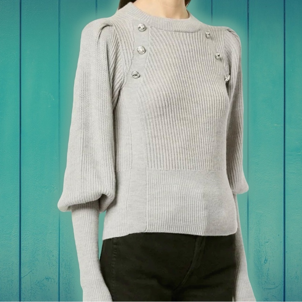 Veronica Beard ‘Jude’ 100% Wool Gray Sweater with Jeweled Accents Size Small - Picture 6 of 16
